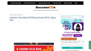 
                            10. Lakshmi Vilas Bank PO Recruitment 2018, Apply now - SuccessCDS.net