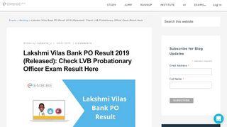
                            7. Lakshmi Vilas Bank PO Result 2019 (Released): Check LVB ... - Embibe
