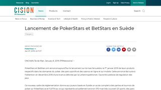 
                            9. Lancement de PokerStars et BetStars en Suède - PR Newswire