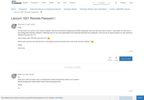 
                            10. Lancom 1621 Remote Passwort ! - Forum: IP-Insider
