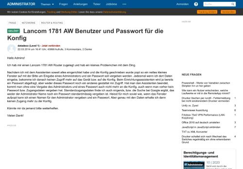 
                            4. Lancom 1781 AW Benutzer und Passwort für die Konfig - Administrator