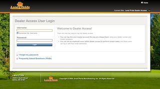 
                            8. Land Pride Dealer Access: Dealer Access User Login