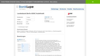 
                            5. Landesbank Berlin ADAC AutoKredit: Autokredit - BankLupe.de