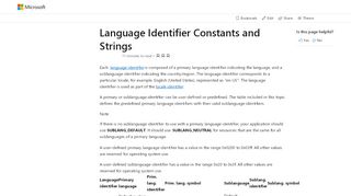 
                            10. Language Identifier Constants and Strings - Windows ...