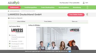 
                            12. LANXESS Deutschland GmbH als Ausbilder: Ausbildungsplätze, Infos ...