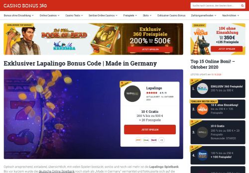 
                            12. Lapalingo – TOP Bonuscode und Freispiele | Casino Bonus 2018