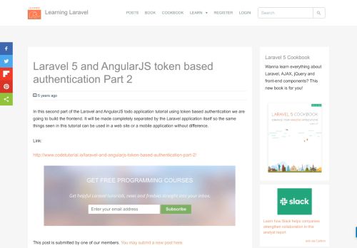 
                            5. Laravel 5 and AngularJS token based authentication Part 2  ...
