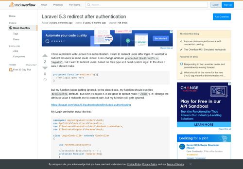 
                            1. Laravel 5.3 redirect after authentication - Stack Overflow