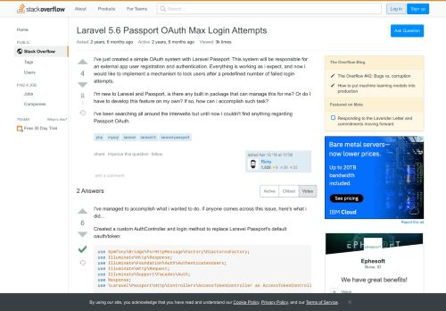 
                            12. Laravel 5.6 Passport OAuth Max Login Attempts - Stack Overflow
