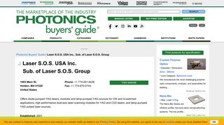 
                            3. Laser S.O.S. USA Inc. | Photonics Buyers' Guide - Photonics.com