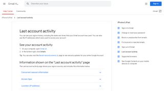 
                            2. Last account activity - Gmail Help - Google Support