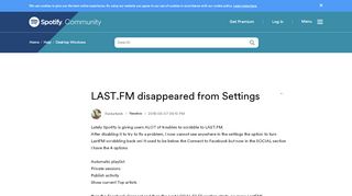 
                            5. LAST.FM disappeared from Settings - The Spotify Community