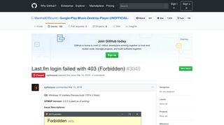 
                            11. Last.fm login failed with 403 (Forbidden) · Issue #3040 ... - GitHub