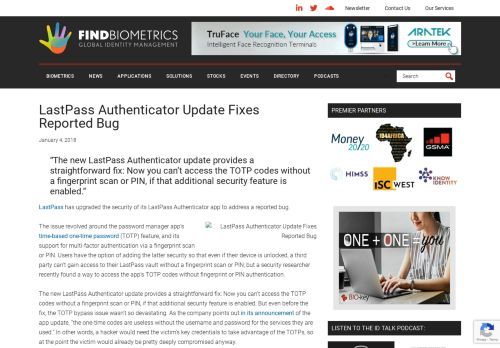 
                            10. LastPass Authenticator Update Fixes Reported Bug - FindBiometrics