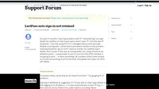 
                            8. LastPass auto sign-in not retained | Firefox Support Forum | ...