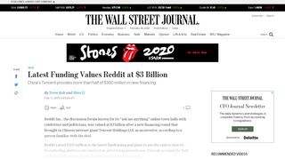 
                            3. Latest Funding Values Reddit at $3 Billion - WSJ - Wall ...