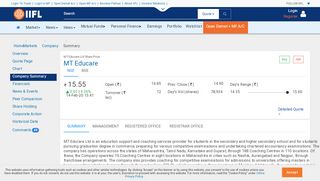 
                            9. Latest Mt educare ltd information at www.indiainfoline.com