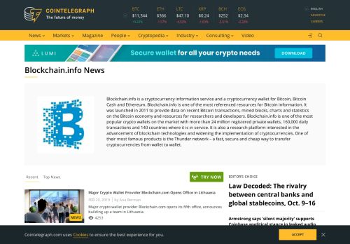 
                            7. Latest News on Blockchain.info | Cointelegraph