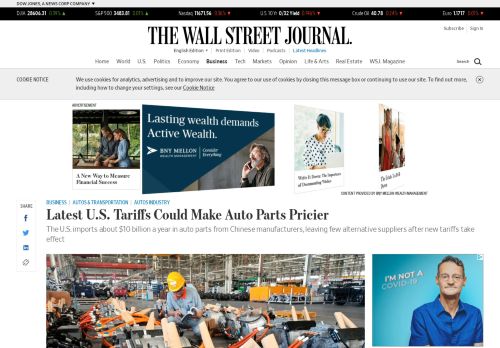 
                            12. Latest U.S. Tariffs Could Make Auto Parts Pricier - WSJ