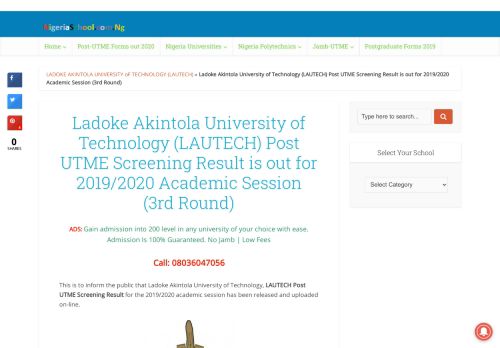 
                            5. LAUTECH Post UTME Screening Result is out, 2018/2019