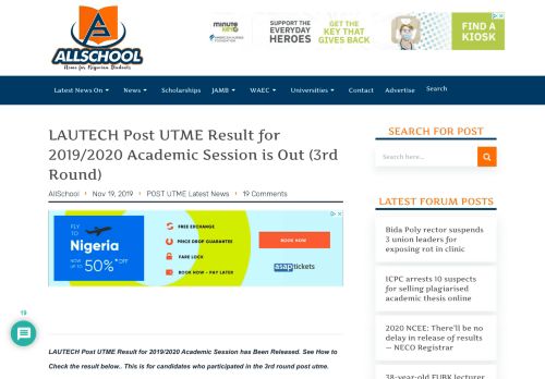 
                            13. LAUTECH Supplementary Post UTME Result 2018/19 is Out - AllSchool