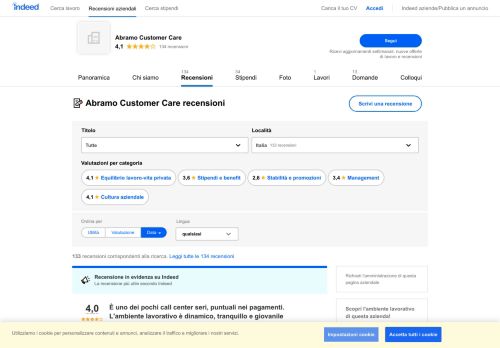 
                            5. Lavorare per Abramo Customer Care S.P.A: Recensioni dei ... - Indeed