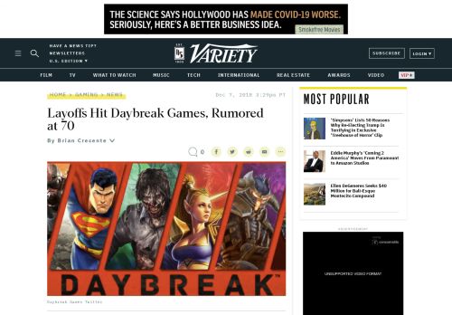 
                            11. Layoffs Hit Daybreak Games, Rumored at 70 – Variety