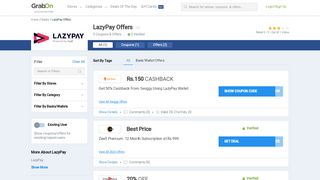 
                            3. LazyPay Coupons & Offers | 25% Cashback codes Feb 2019 - GrabOn