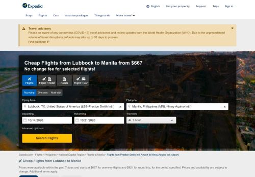 
                            6. LBB to MNL: Flights from Lubbock to Manila | Expedia