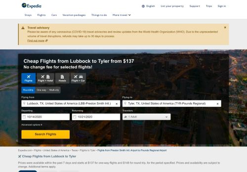 
                            7. LBB to TYR: Flights from Lubbock to Tyler | Expedia