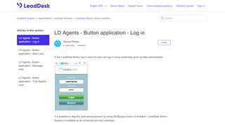 
                            7. LD Agents - Button application - Log in – LeadDesk Support