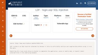 
                            4. LDF - 'login.asp' SQL Injection - Exploit Database