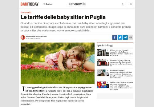 
                            10. Le tariffe delle baby sitter in Puglia - BariToday
