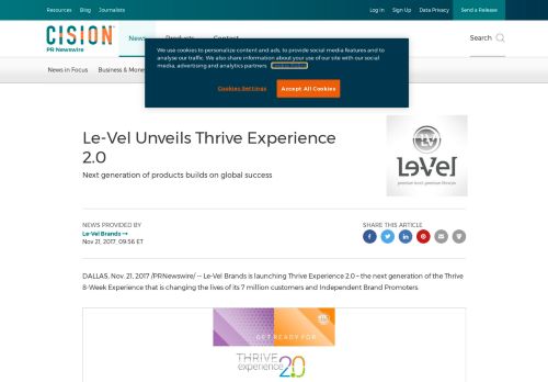 
                            10. Le-Vel Unveils Thrive Experience 2.0 - PR Newswire