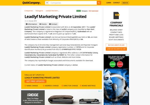 
                            8. Leadlyf Marketing Private Limited - Company, Directors | QuickCompany