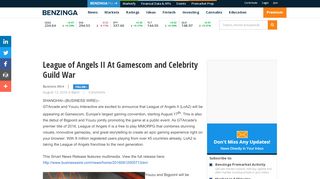 
                            9. League of Angels II At Gamescom and Celebrity Guild War | Benzinga