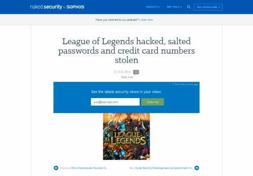 
                            5. League of Legends hacked, salted passwords and credit card ...