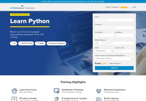 
                            5. Learn Python | Python for Beginners | Internshala Trainings