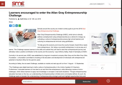 
                            5. Learners encouraged to enter the Allan Gray Entrepreneurship ...