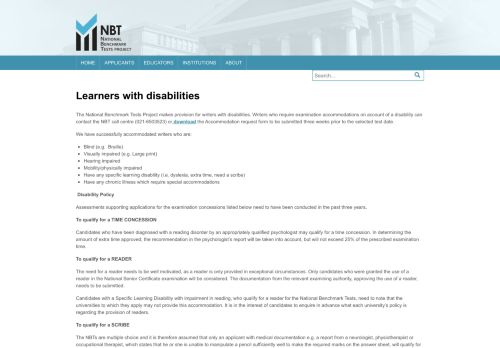 
                            13. Learners with disabilities | National Benchmark Test Project