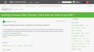 
                            3. Learning Exchange Video Tutrorials...Check them ou... - PTC Community