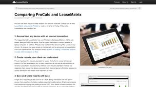 
                            12. LeaseMatrix | Comparing ProCalc and LeaseMatrix