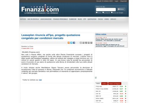 
                            13. Leaseplan rinuncia all'Ipo, progetto quotazione congelato per ...