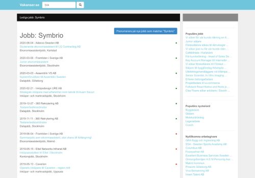 
                            8. Lediga jobb: Symbrio - Vakanser.se
