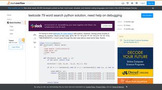 
                            10. leetcode 79 word search python solution, need help on debugging ...