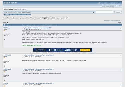 
                            6. LegitCoin - website error - scammed ? - Bitcointalk