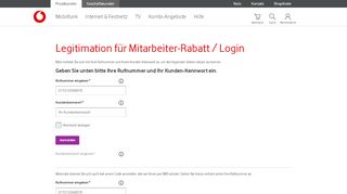 
                            11. Legitimation für Mitarbeiter-Rabatt / Login - Vodafone