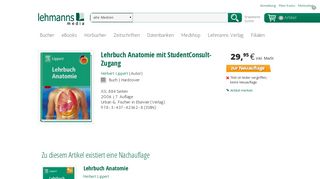 
                            10. Lehrbuch Anatomie mit StudentConsult-Zugang von Herbert Lippert ...