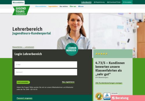 
                            2. Lehrerbereich – Kundenportal – jugendtours Klassenfahrten