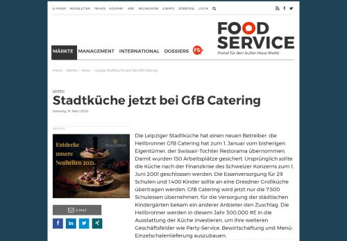 
                            10. Leipzig: Stadtküche jetzt bei GfB Catering - Food Service